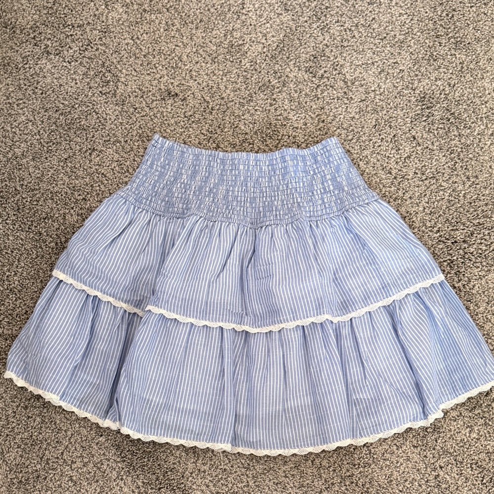 Francesca's Collections Light Blue & White Striped Tiered Skater Skirt